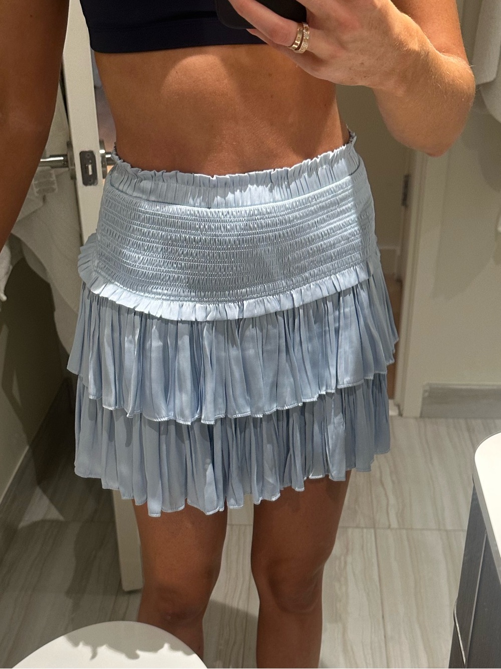 Pookie & Sebastian Light Blue Tiered Mini Skirt with Smocked Waist